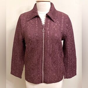 Magic It Fits Mauve Purple Crinkle Rhinestone Zip Up Long Sleeve Jacket One Size